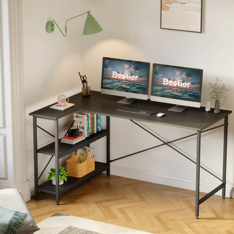 Bureau réversible en L Atia, H 29,13 po x l 55,12 po x P 35,43 po, Noir