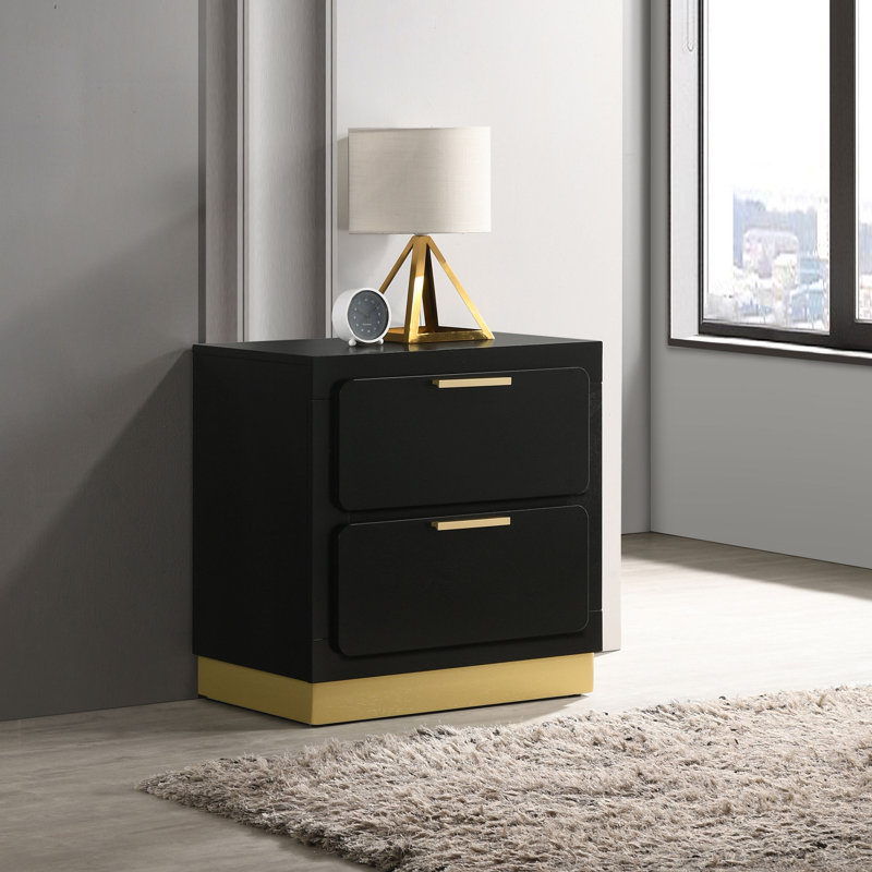 Sophia Black 2-Drawer Nightstand, Black