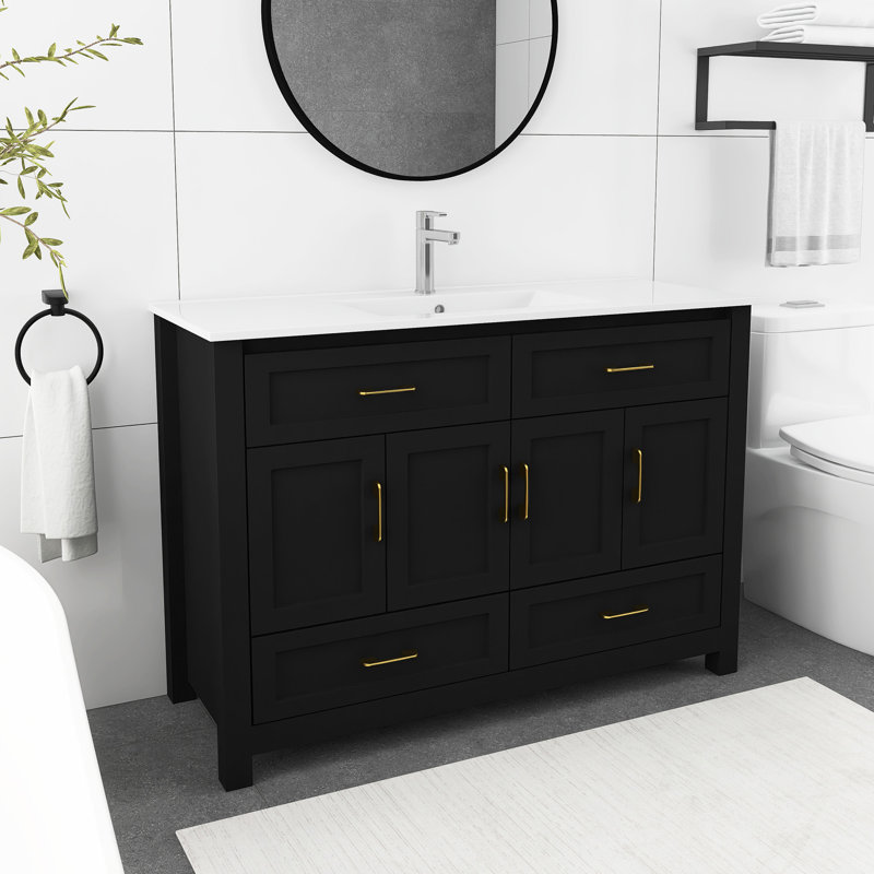 Ensemble de meuble-lavabo 48 po avec lavabo en céramique, Noir, noir, noir, noir