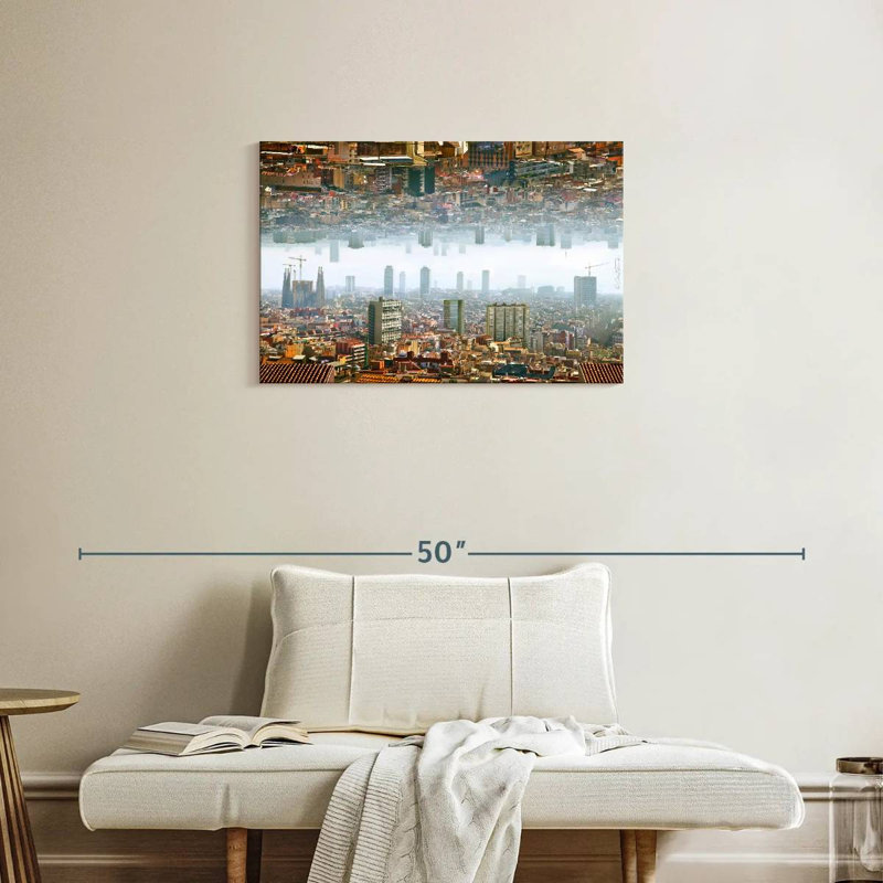 Paysage double de Barcelone, H 20 po x l 30 po