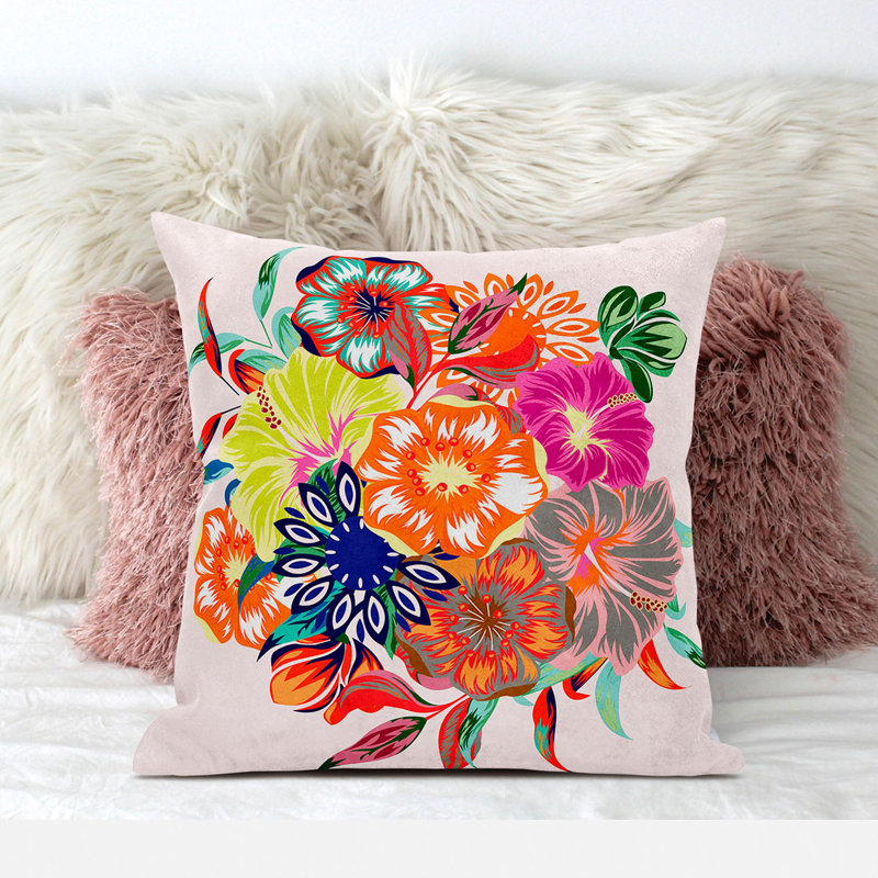 Floral Reversible Throw Pillow, 16" x 16", Orange/Pink