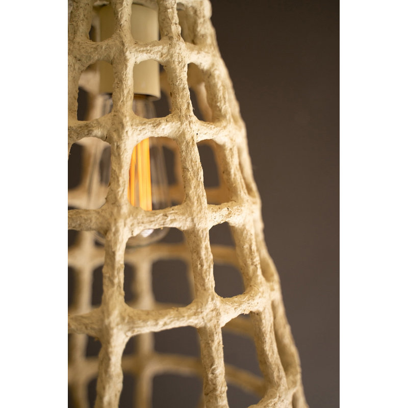 White Paper Mache Grid Pendant Light – Tall 17.75"Tall