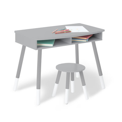 Ensemble de bureau de devoirs avec rangement et tabouret Wildkin Premium - gris avec blanc 