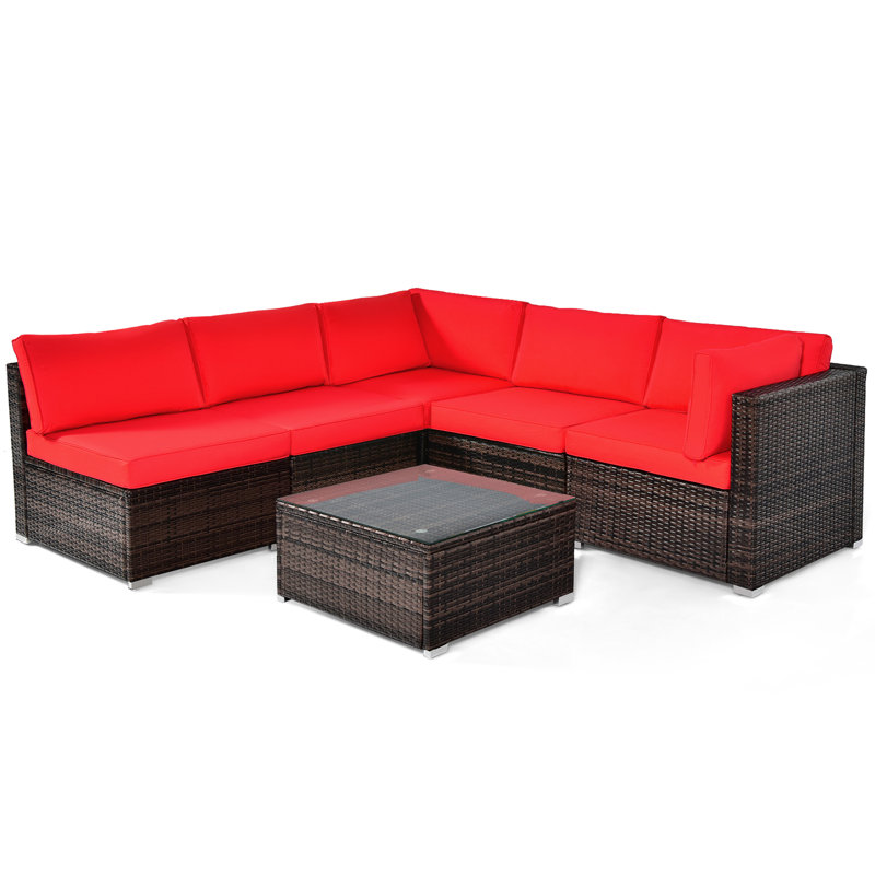 5 - Person Modular Patio Conversation Set with Cushions, Red