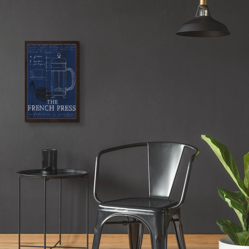 «Coffee Blueprint 1 1ndigo» par Marco Fabiano, art mural en verre acrylique, H 24 po x l 16 po x P 0,2 po