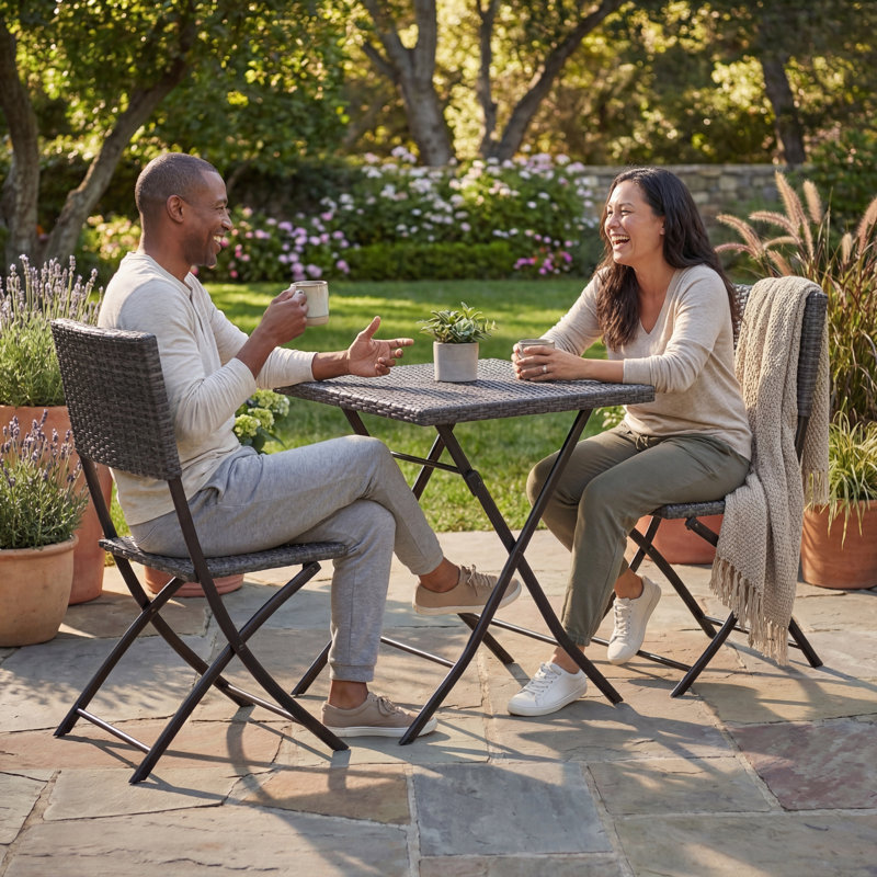 Latshaw Capri 2 Seater Rattan Bistro Set, Black, UKFR Certified, Grey, Grey