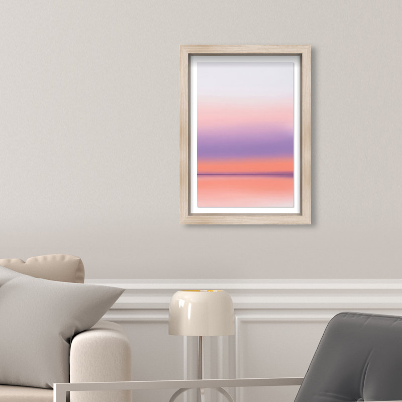 Peach Coastline Print by Oliver Gal, 25.5"H x 17.5"W, Natural Oak Shadowbox