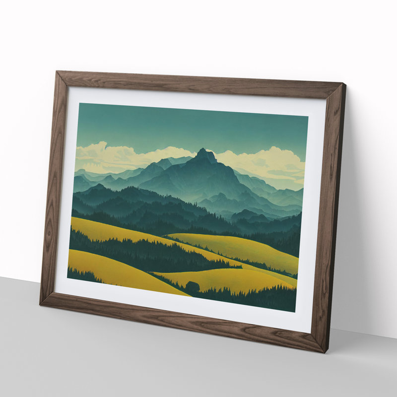 Euphoric Mountain Landscape - Framed Print, 46cm H x 64cm W x 2cm D, Walnut