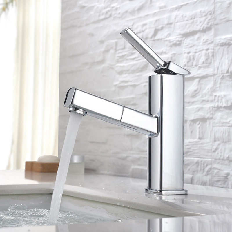 Chrome Single Handle Bathroom Faucet With Pull-Out Sprayer, Chrome, Regular