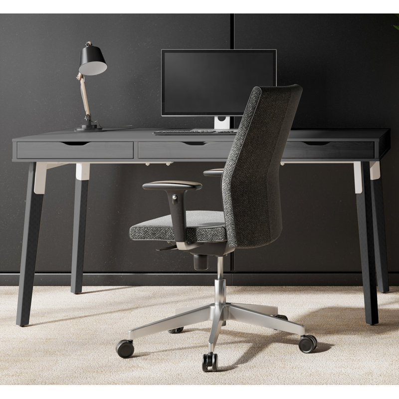 Kassandra Solid Wood Base Writing Desk, Anthracite, 85cm H x 140cm W x 60cm D, Anthracite