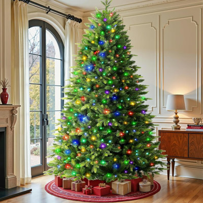 7.5 ft Prelit Artificial Hinged Fir Christmas Tree with Remote | 400 Warm White & Multi-Color Lights, Remote Control, Perfect Choice for Xmas Decoration