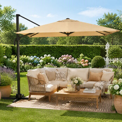 Parasol de patio carré de 10 pi avec base lestée, réglage de l'inclinaison et rotation de la pédale à 360 °