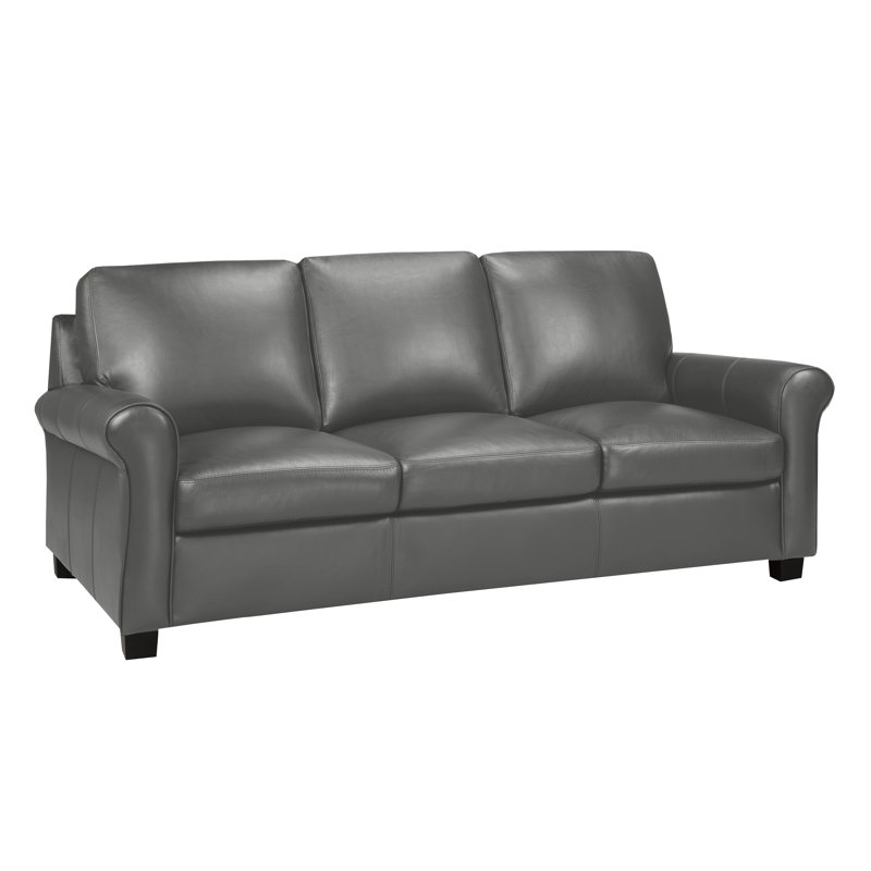 Canapé Ambrie, Cuir gris nuage, H 36 po x l 80 po x P 37 po