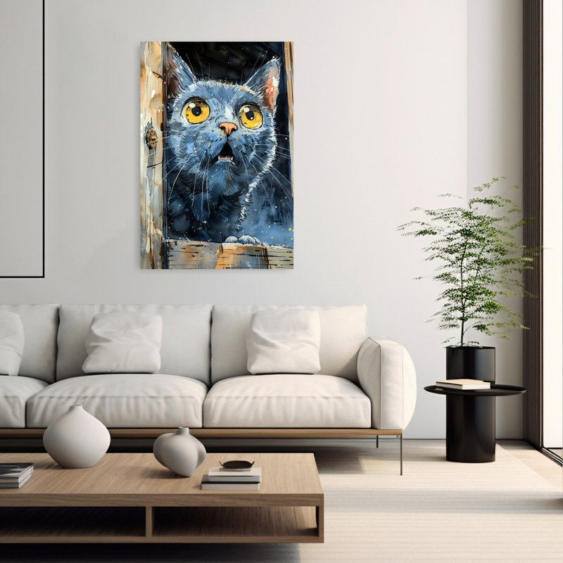 Art mural contemporain avec un chat, H 60 po x l 40 po