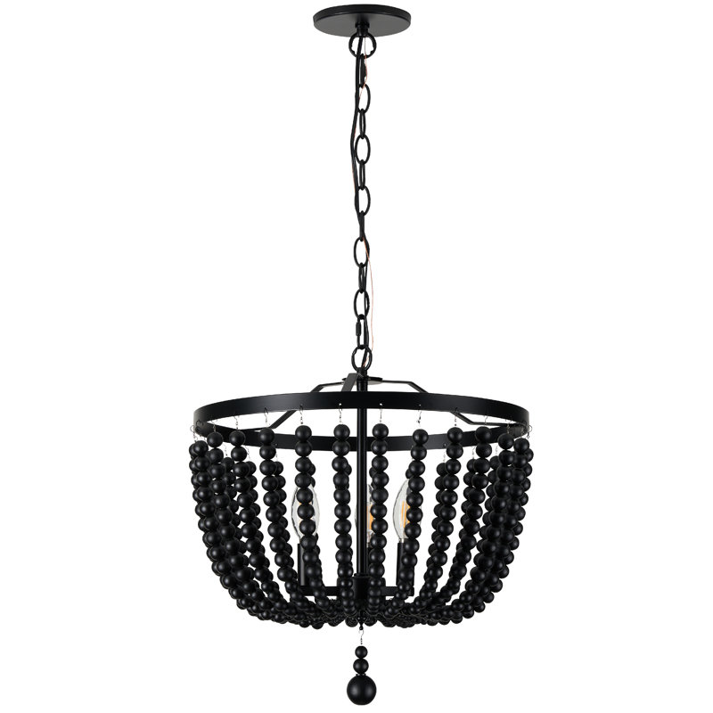 Luminaire suspendu perlé 3 lumières Moro, Noir mat, Noir mat