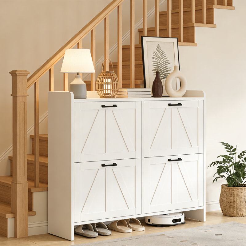 Armoire de rangement pour chaussures avec 4 tiroirs rabattables, range-chaussures moderne pour le vestibule, Blanc
