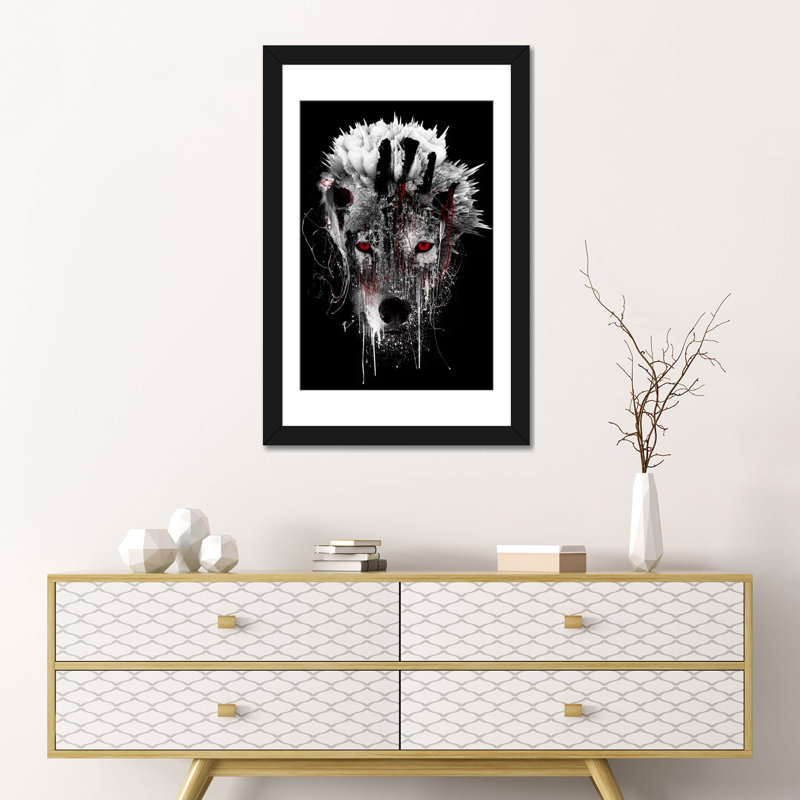 « red-avec loup », impression sur toile, H 24 po x l 16 po x P 1 po, Papier avec cadre noir, Blanc