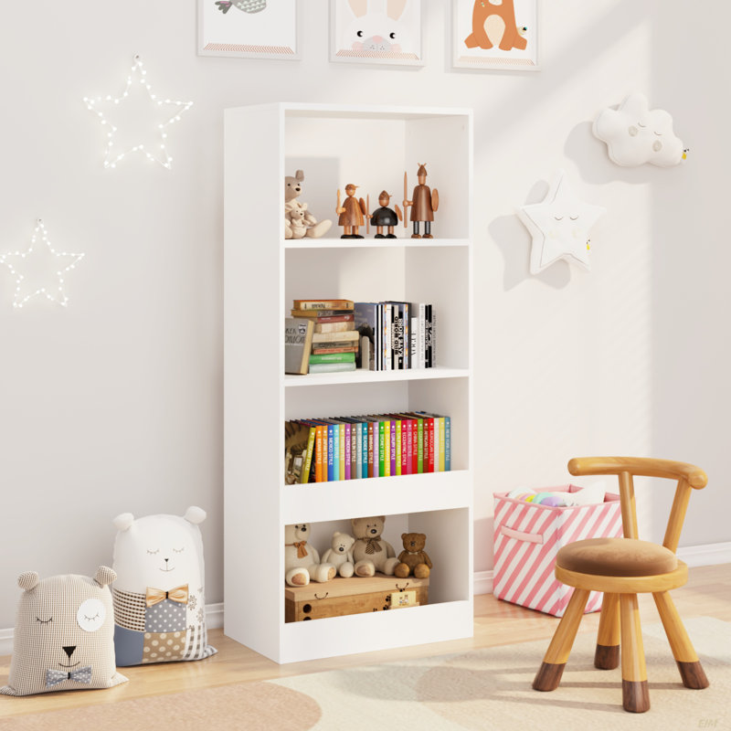 Bibliothèque pour enfants, bibliothèque à 4 niveaux, organisateur de livres, armoire de rangement pour jouets, blanc