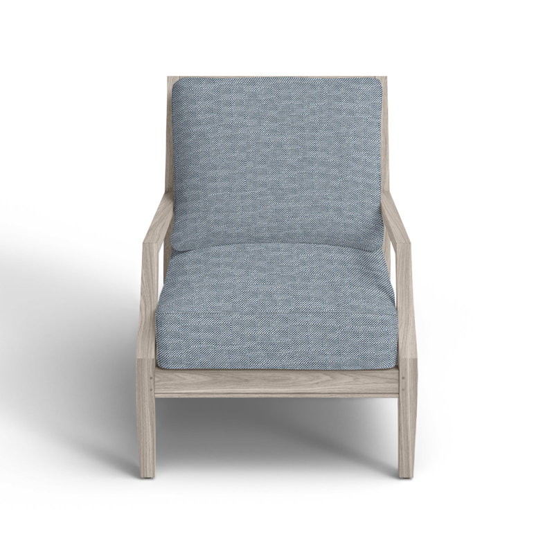 Haley Teak Patio Chair with Cushions, Oyster Teak, No welt + Standard fill, Rollo Chambray InsideOut® Linen