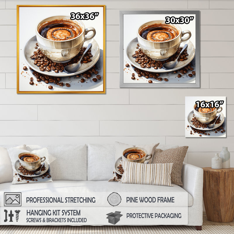 «Brown Watercolor Espresso I», art mural café, H 30 po x l 30 po x P 1,5 po