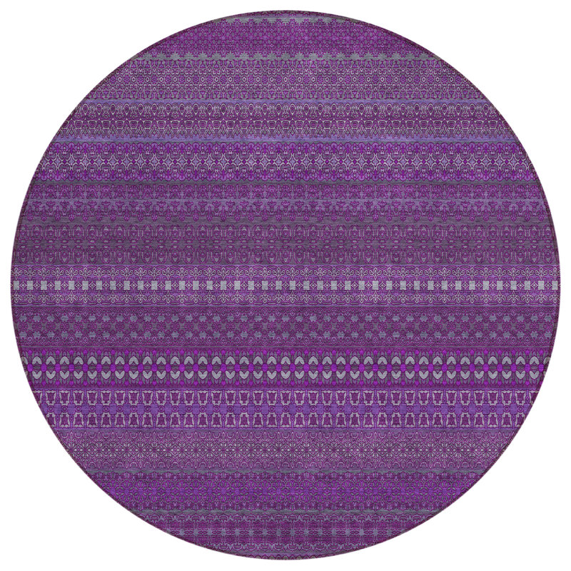 Kinslee Washable Striped Indoor / Outdoor Rug, Round 8'