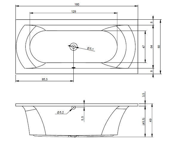 x Soaking Acrylic Bathtub, 80cm H x 190cm L x 90cm D