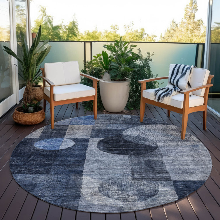 Machine Washable Indoor/Outdoor Segin ACN1114 Navy Rug