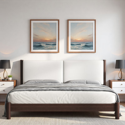 Wooden Platform Bed with PU Leather Headboard