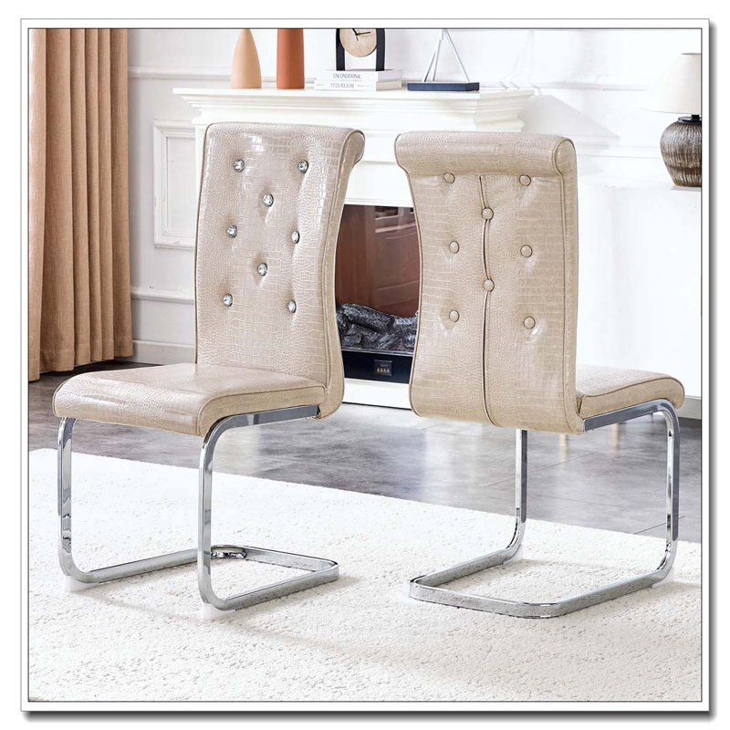 Chaises de salle à manger rembourrées en similicuir, Beige, Argent argent