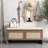 PP Rattan Storage Bench With Cushion, Faux Rattan Shoe Cabinet With 2 Doors, Mid-Century Modern Wood Entryway Seat, For Bedroom, Hallway, Mudroom, Natural Finish