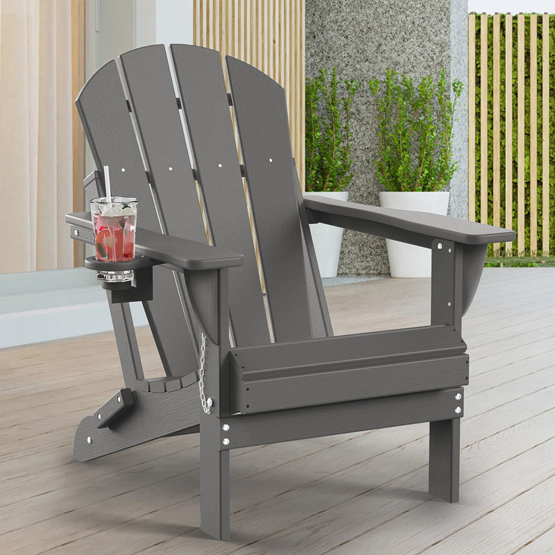 Hayfield HDPE Outdoor Foldable Adirondack Chair with Cup Holder Weather-Resistant , Gray