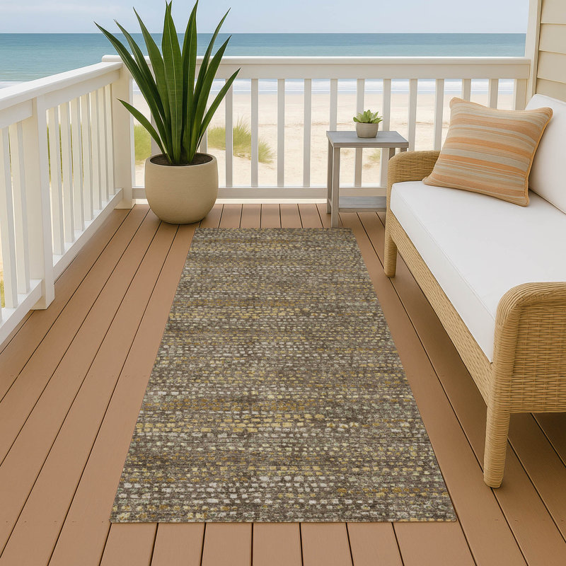 Machine Washable Indoor/Outdoor Chantille ACN2641 Abstract Rug, 2'3" x 7'6" Runner, Chocolate