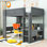 Lit mezzanine en bois 1 tiroir avec bureau, tablettes, lumières DEL et station de charge