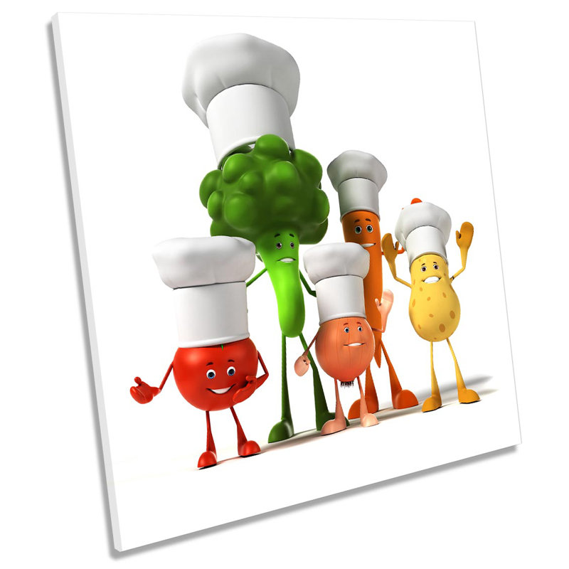Funny Kitchen Vegetable Chef Picture CANVAS WALL ART Square Print Multi-Coloured, 91.4cm H x 91.4cm W x 4cm D