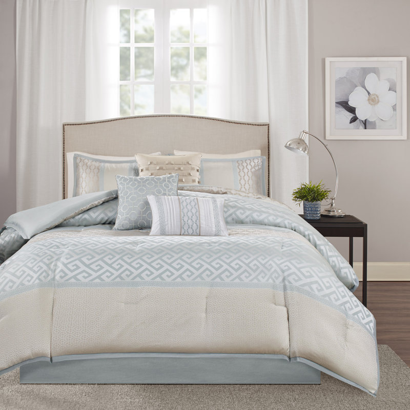 Bennett 7 Piece Gray Jacquard Queen Comforter Set