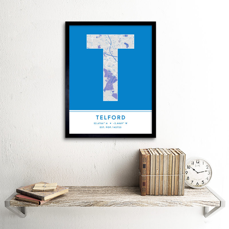 Telford City Map Telford Blue - Single Picture Frame Print