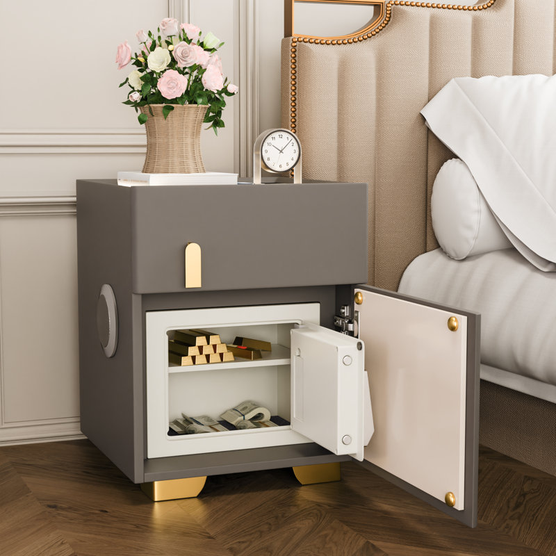 Fully Assembled Smart Nightstand with Safe, Wireless Charging, USB Port, Bluetooth Speaker & 3-Color LED Light, 1-Drawer Bedside Table