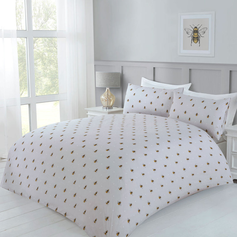 Honey Bee Grey Super Soft Polyester Duvet Set, King Size Bed (240 x 220 cm)