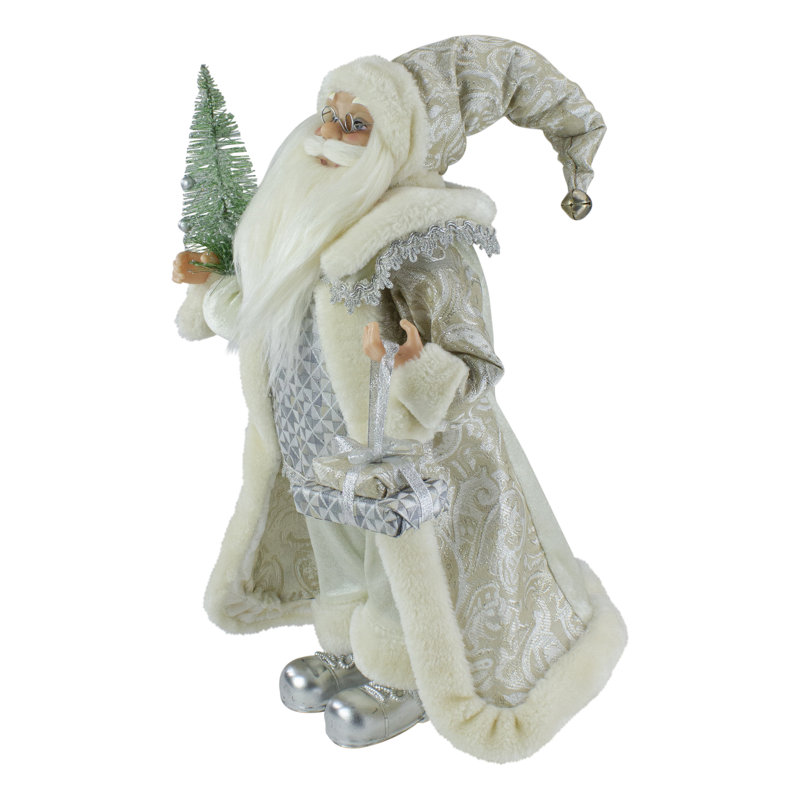 Figurine père Noël 12 "ivoire debout portant un pin vert