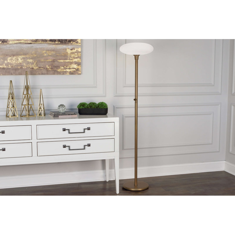 66'' White Frosted Glass and Brass Torchiere Floor Lamp