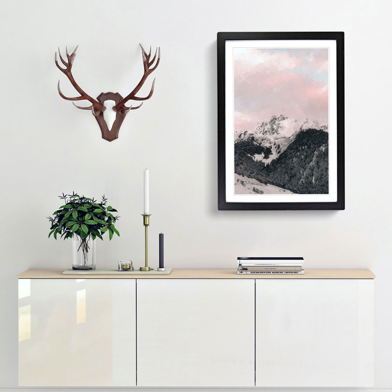 The Pink Mountain in Abstract - Picture Frame Graphic Art Print, 65cm H x 48cm W x 2cm D, Black Framed