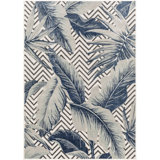 Selph Floral Machine Woven Polypropylene Indoor / Outdoor Area Rug in Blue/Ivory