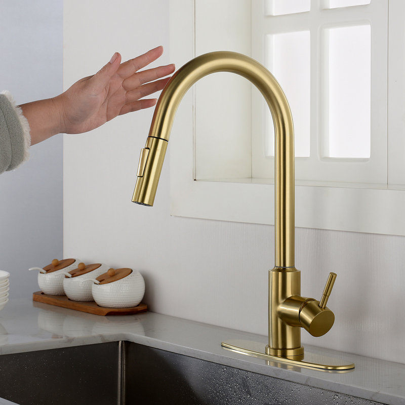 Robinet de cuisine tactile avec douchette extractible, Or brossé