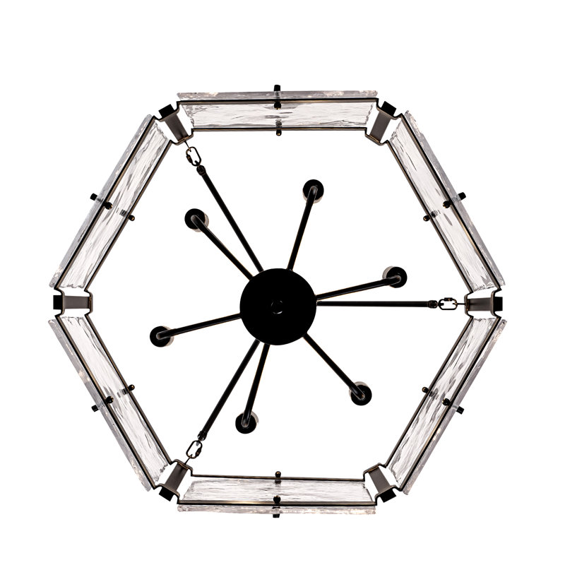 6 - Light Dimmable Drum Chandelier, Black, Satin Black