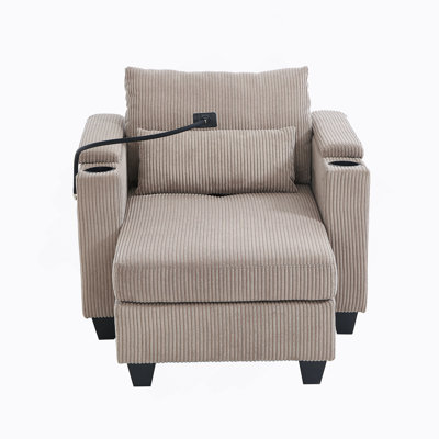 Canapé-lit convertible avec rangement intelligent, ports USB, porte-gobelets et porte-téléphone, idéal pour les espaces de vie compacts
