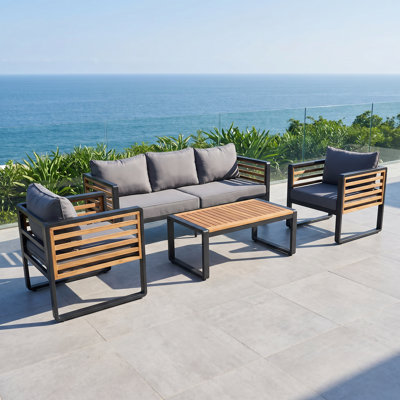 5-Person Outdoor Acacia Patio Conversation Set with 4" Removable Cushions