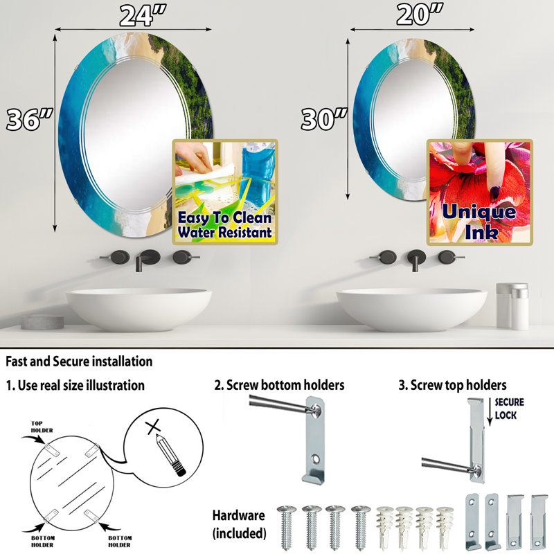 Miroir de salle de bain ovale mural, 30 po x 20 po