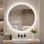 Miroir de salle de bain rond à DEL avec haut-parleur Bluetooth, miroir trempé, intensité variable, antibuée, commande tactile