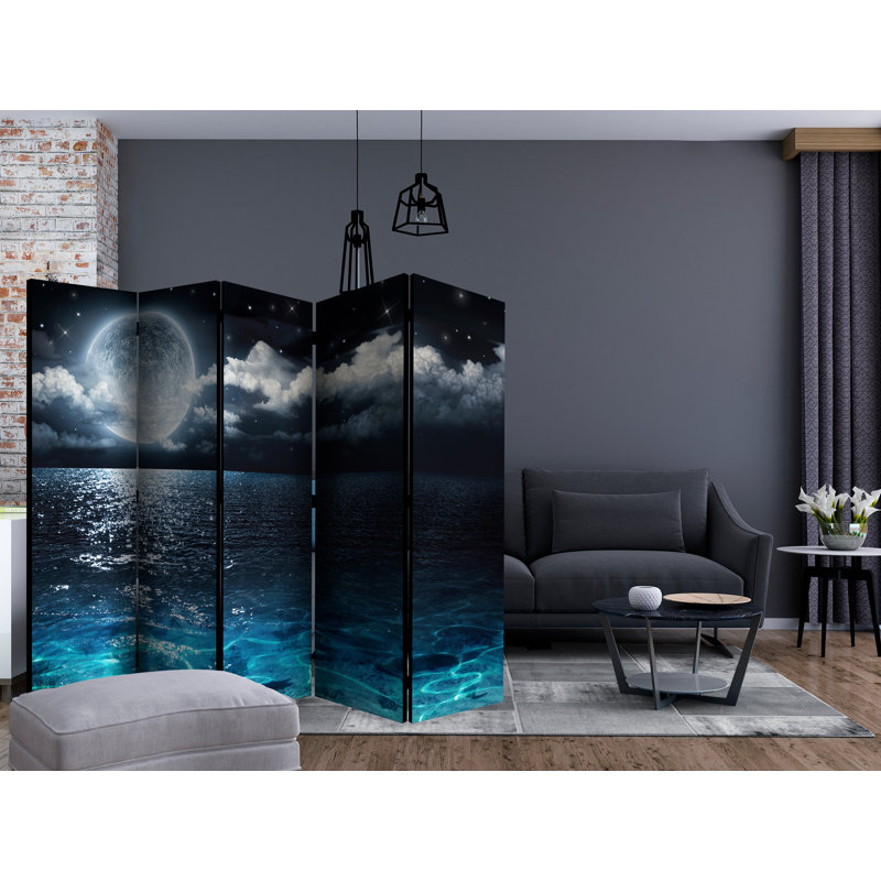 Hovhan 172cm H Folding Room Divider, 5, Moonlit Night - Blue