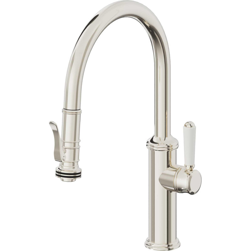 Davoli Kitchen Pull-Down Faucet with Squeeze Sprayer - Low Arc Spout, Polished Nickel